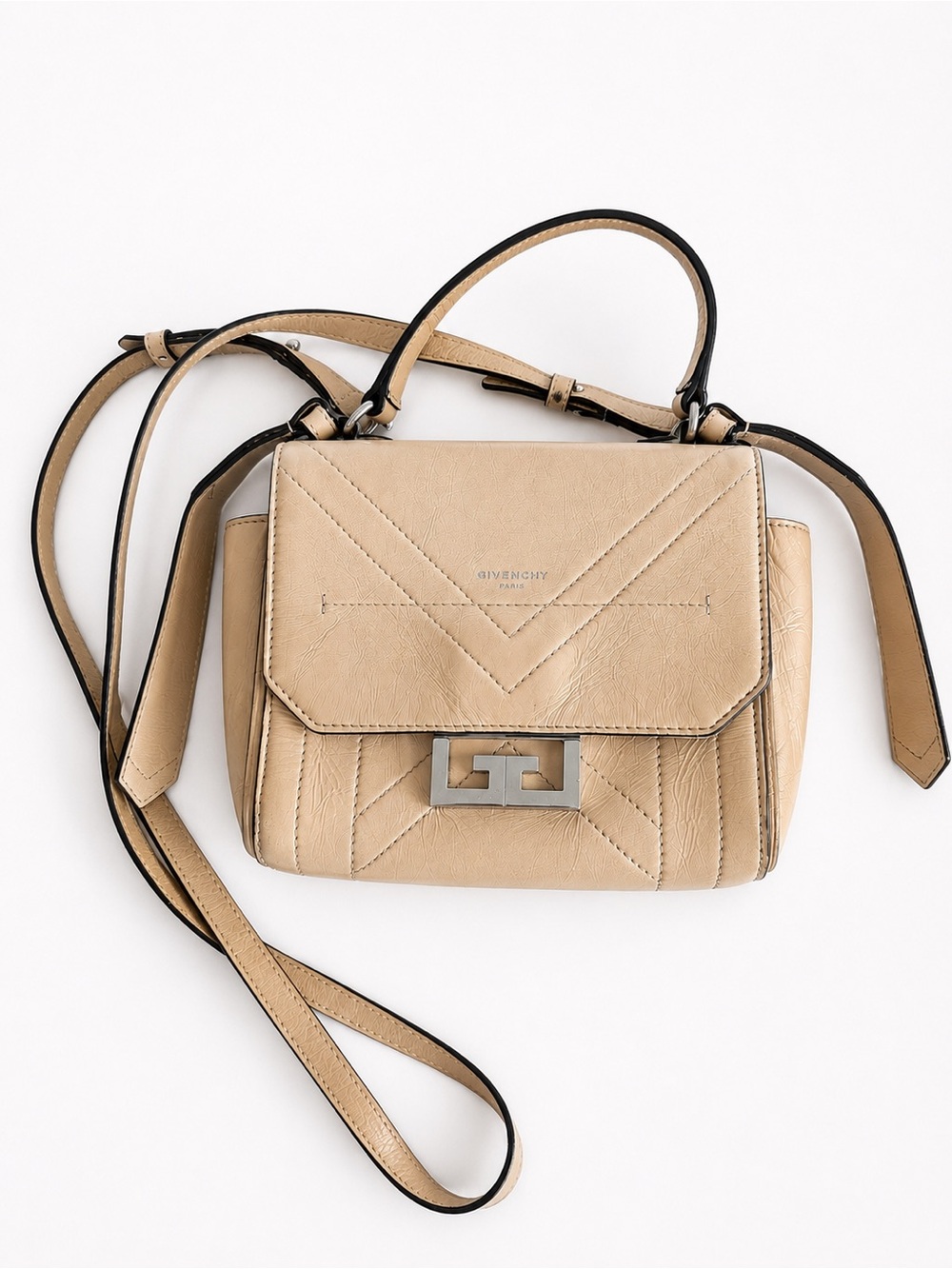 Givenchy Beige Leather Top-Handle Crossbody with Silver-Tone Clasp
